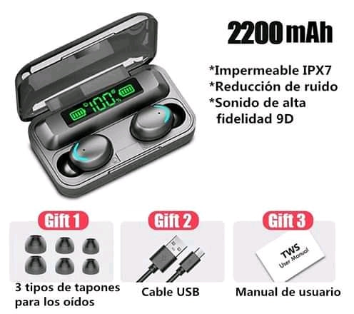 Audifonos F9 5c Tws Power Bank 2000 Mah
